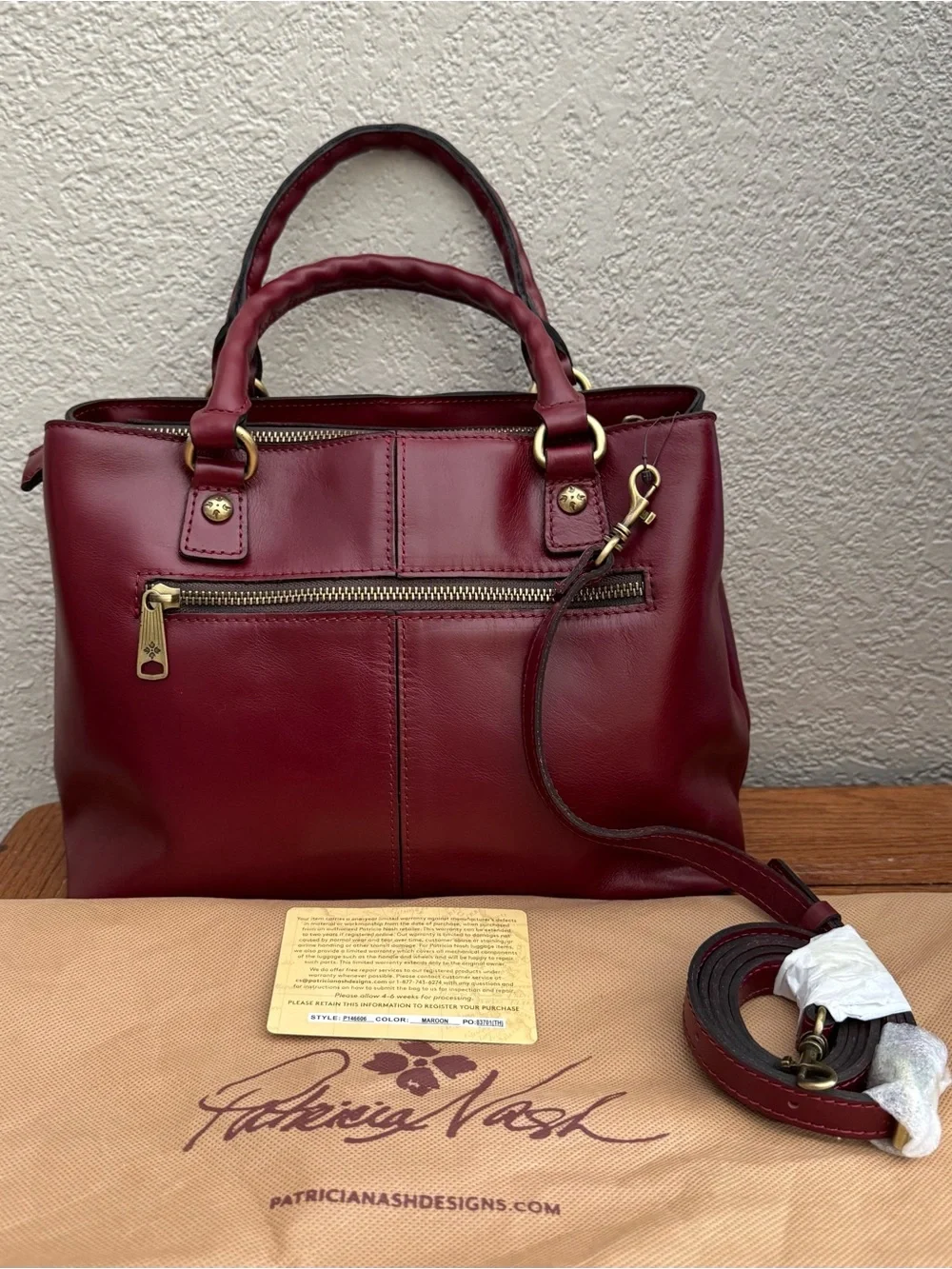 Patricia Nash Dorothy Maroon Satchel/Crossbody Leather w/Dustbag